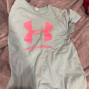 Under Armour Kids Light Blue Tee with Pink Logo